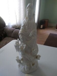 Quan Yin White Blanc De Chine Porcelain 9 Dragon Sculpture 14 