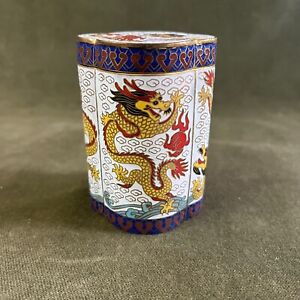 Vintage Cloisonne Enamel Chinese Dragon Canister