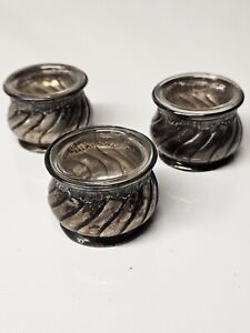 3 Antique Sterling Silver Salt Cellars With Insert Marked 800