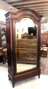 French Antique Rose Wood Louis Xvi Style Beveled Mirror 1 Door Armoire