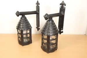 Pair Of Vintage Outdoor Porch Lanterns Wall Lights Gothic Arts Crafts Sconce