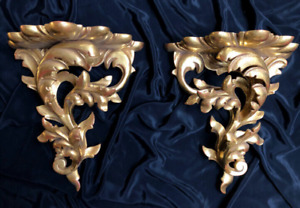 A Pair Of Hand Carved Rococo Style Corbel Wall Bracket Gilded In 22k Gold