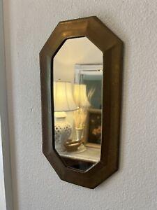 Vintage Small Octagon Accent Wall Mirror With Antiqued Brass Frame Mid 70s 80s