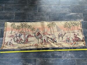 Old And Beautiful Tapestry 53 X18 Great Size And Desert Camels Pyramid Palms