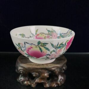 Old Chinese Porcelain Color Painted Life Peach Pattern Bowl 6059