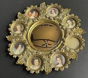 Vintage Cameo Creation Gold Plastic Antique Ladies Wall Convex Mirror Hollywood