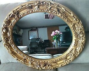 Antique Gold Gilt Oval Wall Mirror Large Sculpted 4 Wide Frame Resin Mirror 27 