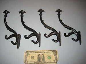4 Vintage Cast Iron Hall Tree Coat Hooks Black 9 Long Victorian Style
