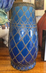 Japanese Awaji Meiji Wire Bronze Basket Weave Pottery Vase 1890 1922