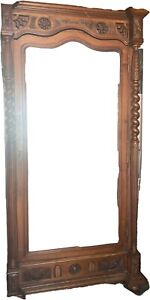 French Antique Armoire Beveled Mirror Hand Carved Hardwood 89x44x17 