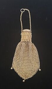 Antique Gold Wash Sterling Silver Chatelaine Expandable Chain Mail Coin Purse
