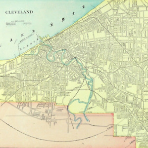 Vintage Cleveland Ohio City Street Map Ca 1904 Antique Original Wall Art