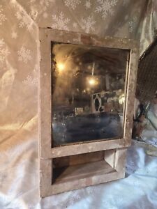 Antique Rustic Farm Wood Medicine Cabinet W Mirror 3 Glass Shelves Salvage Peice