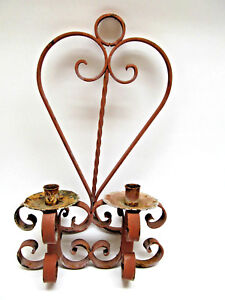Mexican Colonial Rustic Heavy Wrought Iron Candle Wall Sconce