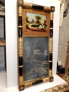 Antique Early Empire Reverse Painted Wall Mirror Exceptional Original Cond 1840