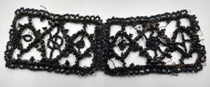 French Black Victorian Funeral Mourning Trim Applique Glass Beaded Work 1 Piece