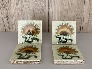 Set Of 4 Scarce Antique Mintons 3 Art Nouveau Floral Tiles