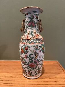 Antique Chinese Porcelain Rose Medallion Vase 8 W Rim Damage