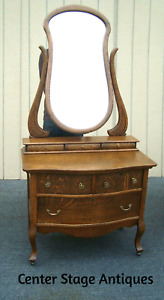 61978 Antique Victorian Oak Vanity Chest Dresser W Mirror