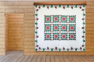 Rose Applique Blocks With Sinuous Border A Historic American Quilt