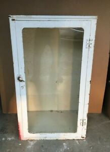 Vtg Shabby Medical Cabinet 25x42 Metal Glass Display Front White Chic 450 22b