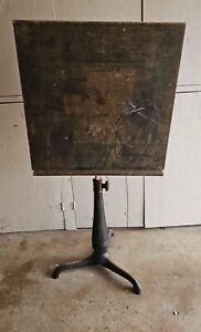 Antique Swivel Top Cast Iron And Wood Drafting Table C 1900