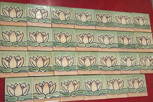 1920s 30s Bullnose Art Deco Lily Lotus Border Tiles By California Art Tile Co 