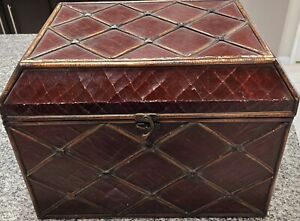 Old Vintage Leather Covered Storage Chest