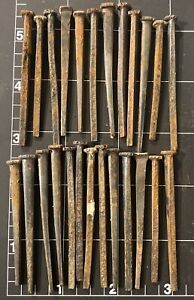 Vtg Lot 25 Antique Forged Nails W Square Heads Approx 2 5 Long Rusty Farmhouse