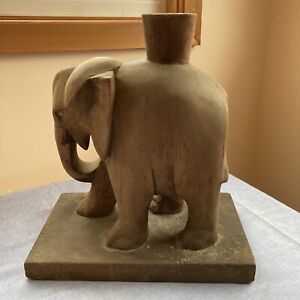 Antique Hand Carved Elephant Wooden Sculpture Stick Incense Burner Holder 13 Ta