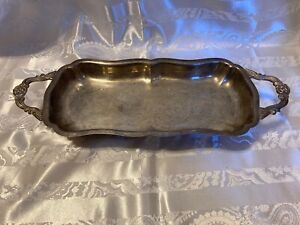 English Silver Mfg Corp By Leonard Silver Etched Tray Handles Footed 14 