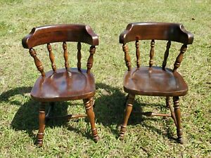 2 Vintage Ethan Allen Old Tavern Pine Dining Table Chairs Heavy Desk Defects Lot