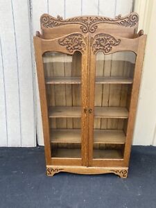 00001 Antique Victorian Oak Bookcase Curio Cabinet