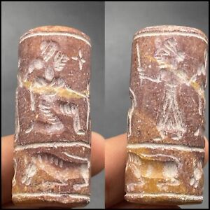 Ancient Near Eastern Sassanian Old Jasper Intaglio Stone Cylinder Seal Old Bead