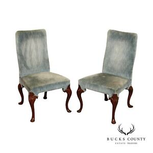 Hickory Chair Co Queen Anne Style Pair Of Carved Mahogany Side Chairs