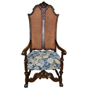 Antique French Carved Throne Chair Solid Walnut 17911a
