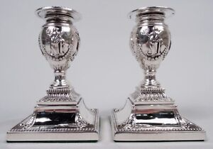 Hodd Candlesticks Antique Victorian Classical Low English Sterling Silver 1881