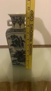 Chinese Porcelain Square Vase With Landscape Pattern