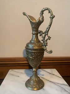 Heavy Ornate Antique Solid Brass Pitcher Ewer Wine Water Pot 15 