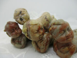 Vintage Oriental Chinese Set Soap Stone Carved Baby Figurine Card Name Holder
