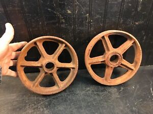 Vintage Cast Iron Wagon Cart Wheels Pair 7 Diameter X 1 3 4in Thick