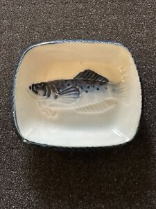 Japanese Kozara Small Sauce Plate Blue White With Fish Trout Plate