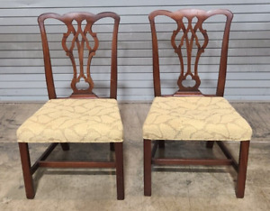 Pair Of Baker Chippendale Style Mahogany Dinning Chairs Designer Fabric
