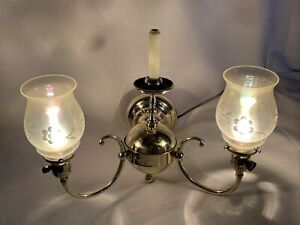 Restored Antique Victorian Arts Crafts Deco Brass Wall Sconce Glass Shades Gas
