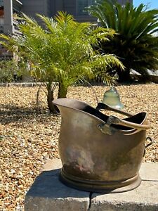 English Brass Coal Scuttle Bucket Helmut Style Victorian Ca 1880 S