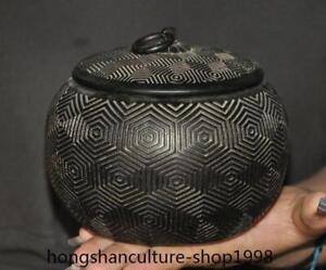 4 8 China Ancient Dynasty Black Ebony Wood Carve Chess Box Container Box Statue