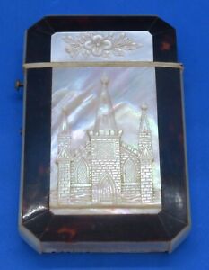 Wood Carved Mother Of Pearl Vintage Victorian Antique Church Card Case Box