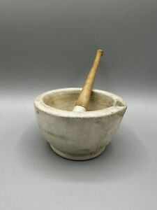 Antique Vintage Mortar Pestle Stamped T M S 1 With Wood Handle Apothecary