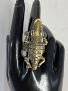 Antique Akan Brass Animal Ring African From Ghana Alligator Size 12 5 Ooak