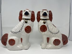 Superb Pair Staffordshire Russet Red White Spaniel Dogs 11 Tall